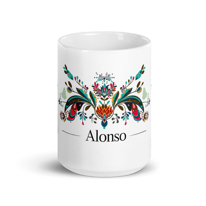 Alonso Exclusive Name Art Piece Home Office Work Coffee Mug Mexican Spanish Pride Gift Cup One-Of-A-Kind Calligraphy White Glossy Mug | A7 Mexicada