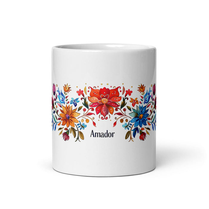 Amador Exclusive Name Art Piece Home Office Work Coffee Mug Mexican Spanish Pride Gift Cup One-Of-A-Kind Calligraphy White Glossy Mug | A1 Mexicada