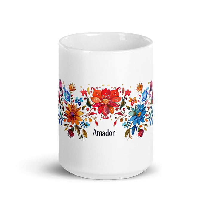 Amador Exclusive Name Art Piece Home Office Work Coffee Mug Mexican Spanish Pride Gift Cup One-Of-A-Kind Calligraphy White Glossy Mug | A1 Mexicada