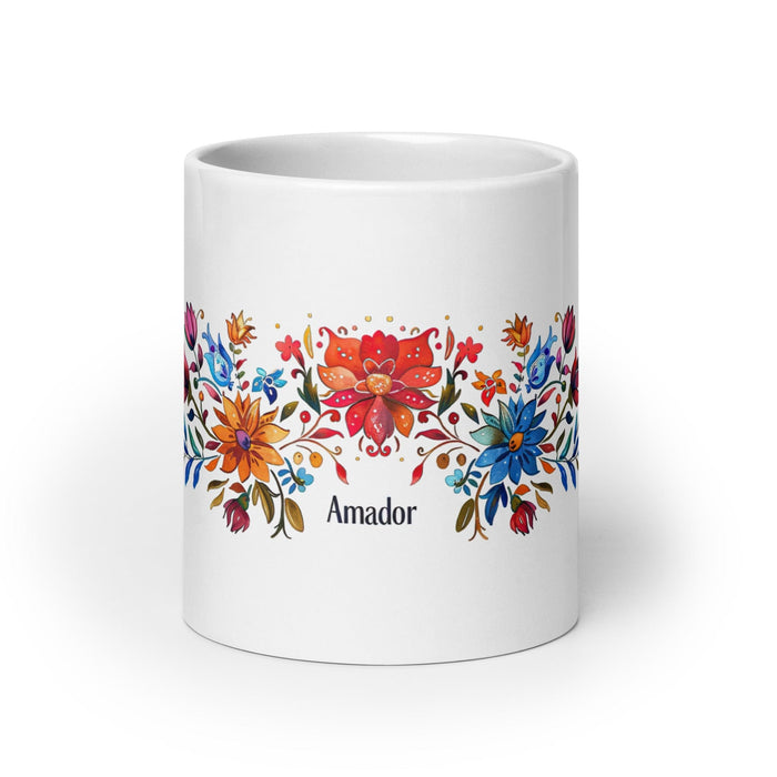 Amador Exclusive Name Art Piece Home Office Work Coffee Mug Mexican Spanish Pride Gift Cup One-Of-A-Kind Calligraphy White Glossy Mug | A1 Mexicada