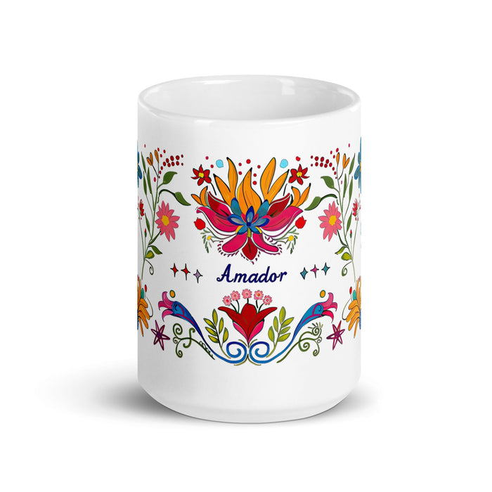 Amador Exclusive Name Art Piece Home Office Work Coffee Mug Mexican Spanish Pride Gift Cup One - Of - A - Kind Calligraphy White Glossy Mug | A10 - Mexicada