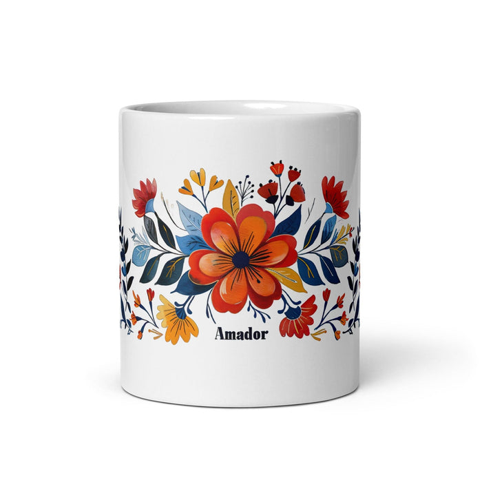 Amador Exclusive Name Art Piece Home Office Work Coffee Mug Mexican Spanish Pride Gift Cup One-Of-A-Kind Calligraphy White Glossy Mug | A11 Mexicada