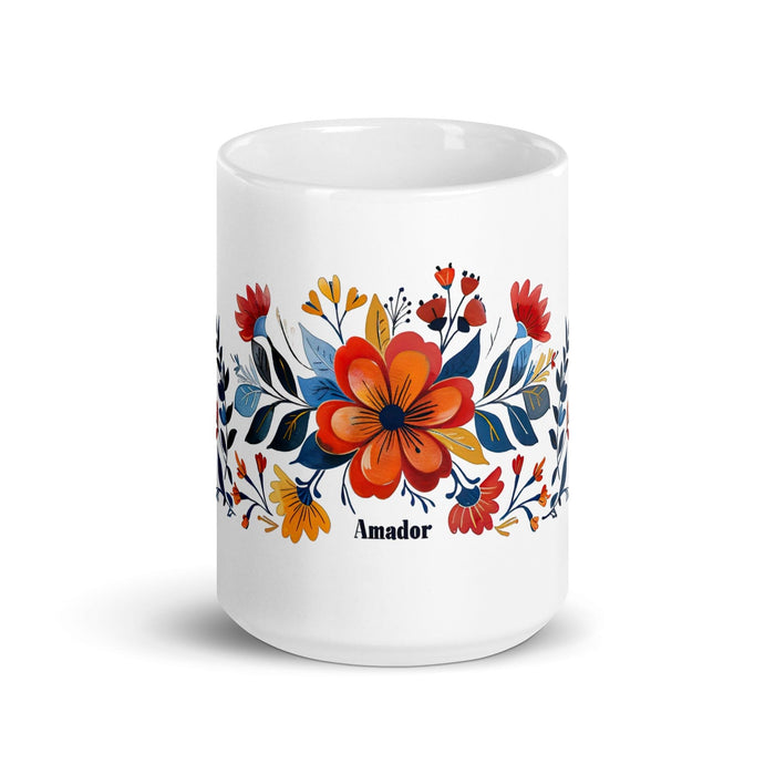 Amador Exclusive Name Art Piece Home Office Work Coffee Mug Mexican Spanish Pride Gift Cup One-Of-A-Kind Calligraphy White Glossy Mug | A11 Mexicada