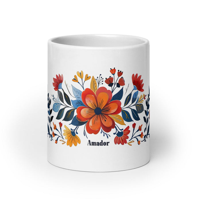 Amador Exclusive Name Art Piece Home Office Work Coffee Mug Mexican Spanish Pride Gift Cup One-Of-A-Kind Calligraphy White Glossy Mug | A11 Mexicada