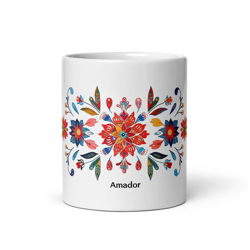 Amador Exclusive Name Art Piece Home Office Work Coffee Mug Mexican Spanish Pride Gift Cup One-Of-A-Kind Calligraphy White Glossy Mug | A12 Mexicada