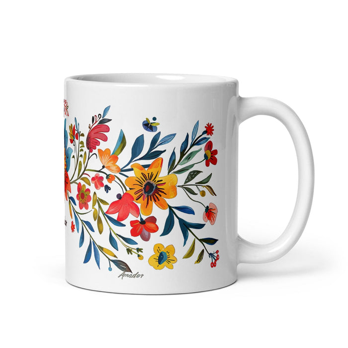 Amador Exclusive Name Art Piece Home Office Work Coffee Mug Mexican Spanish Pride Gift Cup One-Of-A-Kind Calligraphy White Glossy Mug | A14 Mexicada 11 oz