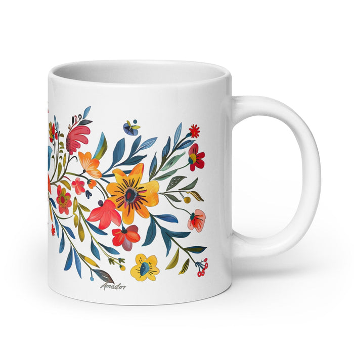 Amador Exclusive Name Art Piece Home Office Work Coffee Mug Mexican Spanish Pride Gift Cup One-Of-A-Kind Calligraphy White Glossy Mug | A14 Mexicada 20 oz