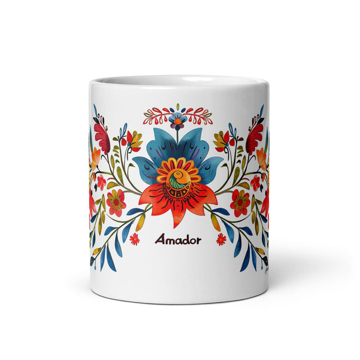 Amador Exclusive Name Art Piece Home Office Work Coffee Mug Mexican Spanish Pride Gift Cup One-Of-A-Kind Calligraphy White Glossy Mug | A14 Mexicada