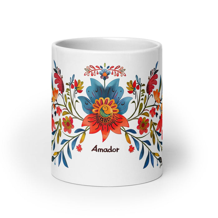 Amador Exclusive Name Art Piece Home Office Work Coffee Mug Mexican Spanish Pride Gift Cup One-Of-A-Kind Calligraphy White Glossy Mug | A14 Mexicada