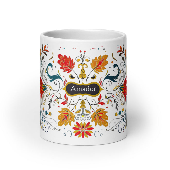 Amador Exclusive Name Art Piece Home Office Work Coffee Mug Mexican Spanish Pride Gift Cup One-Of-A-Kind Calligraphy White Glossy Mug | A15 Mexicada