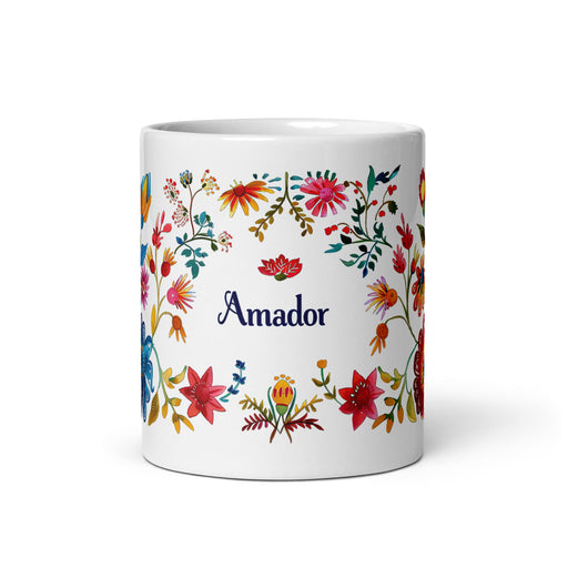 Amador Exclusive Name Art Piece Home Office Work Coffee Mug Mexican Spanish Pride Gift Cup One - Of - A - Kind Calligraphy White Glossy Mug | A16 - Mexicada