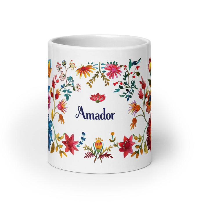 Amador Exclusive Name Art Piece Home Office Work Coffee Mug Mexican Spanish Pride Gift Cup One - Of - A - Kind Calligraphy White Glossy Mug | A16 - Mexicada