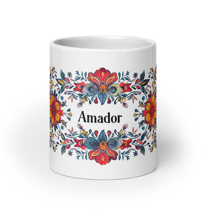 Amador Exclusive Name Art Piece Home Office Work Coffee Mug Mexican Spanish Pride Gift Cup One - Of - A - Kind Calligraphy White Glossy Mug | A17 - Mexicada