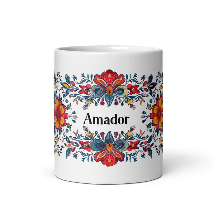 Amador Exclusive Name Art Piece Home Office Work Coffee Mug Mexican Spanish Pride Gift Cup One-Of-A-Kind Calligraphy White Glossy Mug | A17 Mexicada