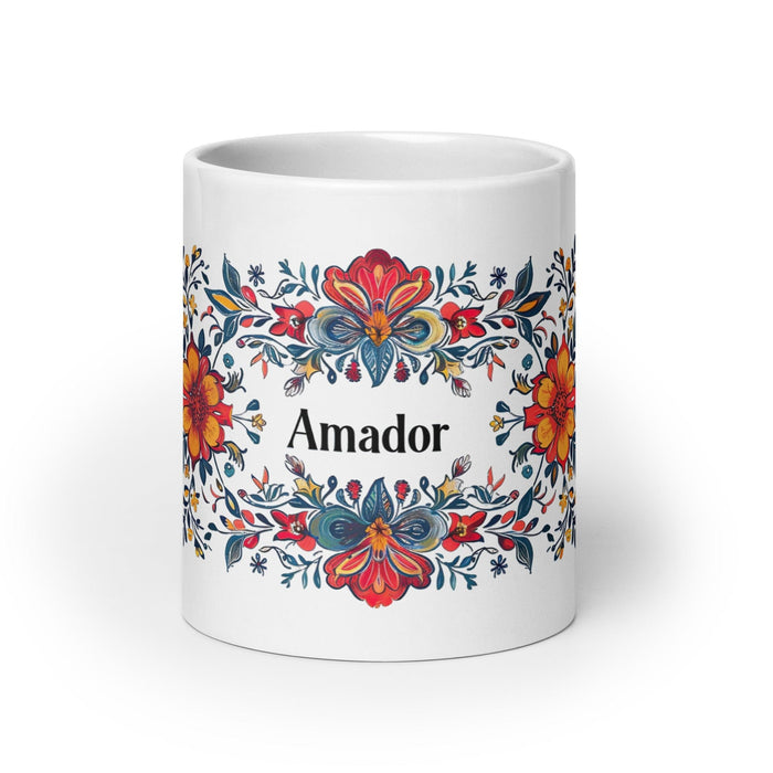 Amador Exclusive Name Art Piece Home Office Work Coffee Mug Mexican Spanish Pride Gift Cup One-Of-A-Kind Calligraphy White Glossy Mug | A17 Mexicada