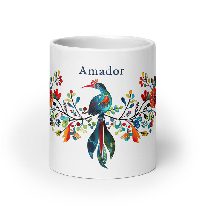 Amador Exclusive Name Art Piece Home Office Work Coffee Mug Mexican Spanish Pride Gift Cup One - Of - A - Kind Calligraphy White Glossy Mug | A2 - Mexicada