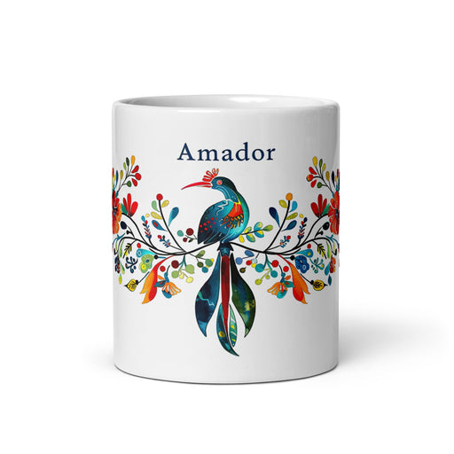 Amador Exclusive Name Art Piece Home Office Work Coffee Mug Mexican Spanish Pride Gift Cup One - Of - A - Kind Calligraphy White Glossy Mug | A2 - Mexicada