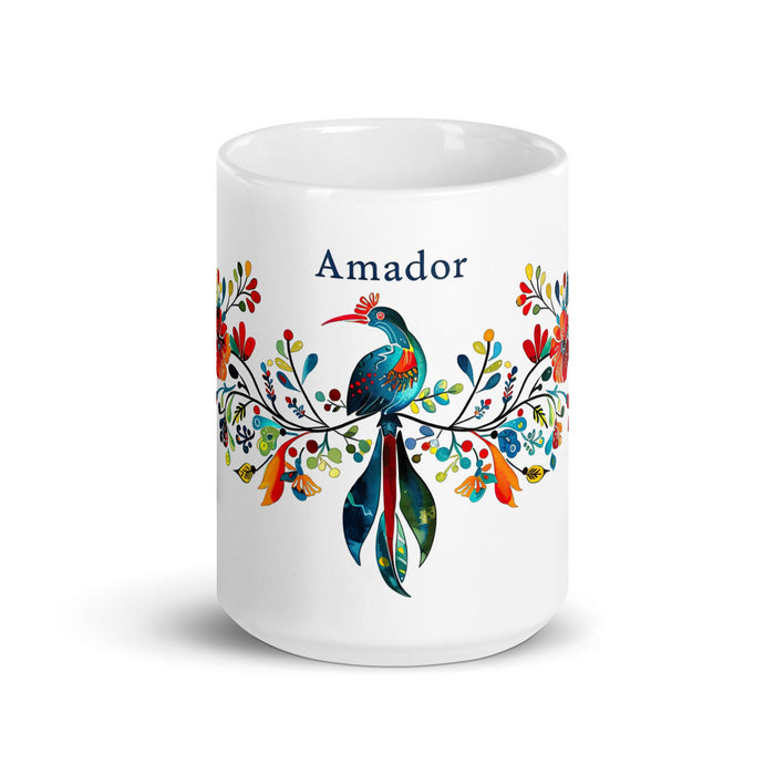 Amador Exclusive Name Art Piece Home Office Work Coffee Mug Mexican Spanish Pride Gift Cup One - Of - A - Kind Calligraphy White Glossy Mug | A2 - Mexicada