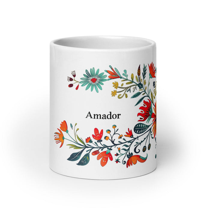 Amador Exclusive Name Art Piece Home Office Work Coffee Mug Mexican Spanish Pride Gift Cup One-Of-A-Kind Calligraphy White Glossy Mug | A4 Mexicada