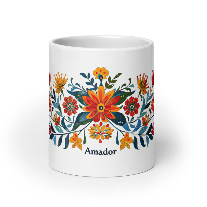 Amador Exclusive Name Art Piece Home Office Work Coffee Mug Mexican Spanish Pride Gift Cup One-Of-A-Kind Calligraphy White Glossy Mug | A7 Mexicada