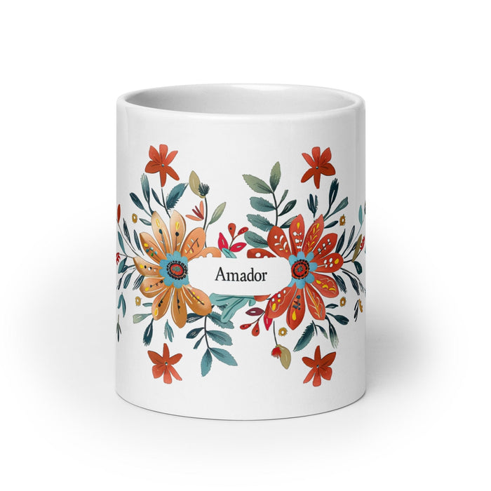 Amador Exclusive Name Art Piece Home Office Work Coffee Mug Mexican Spanish Pride Gift Cup One-Of-A-Kind Calligraphy White Glossy Mug | A9 Mexicada