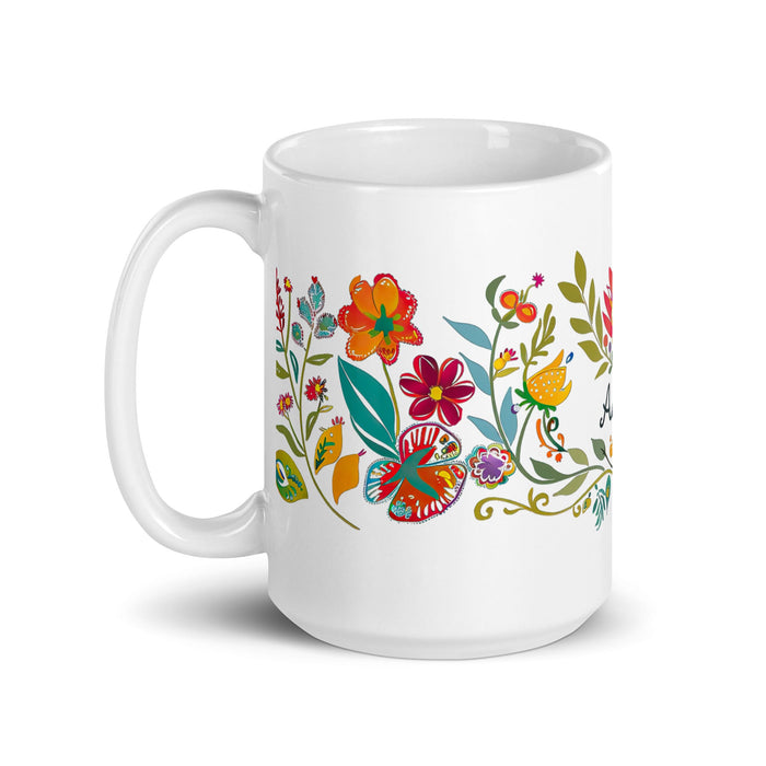 Amaia Exclusive Name Art Piece Home Office Work Coffee Mug Mexican Spanish Pride Gift Cup One - Of - A - Kind Calligraphy White Glossy Mug | A1 - Mexicada