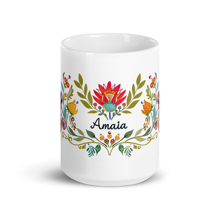 Amaia Exclusive Name Art Piece Home Office Work Coffee Mug Mexican Spanish Pride Gift Cup One - Of - A - Kind Calligraphy White Glossy Mug | A1 - Mexicada