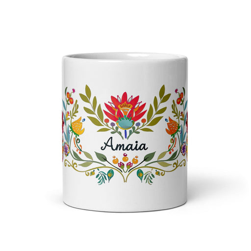 Amaia Exclusive Name Art Piece Home Office Work Coffee Mug Mexican Spanish Pride Gift Cup One-Of-A-Kind Calligraphy White Glossy Mug | A1 Mexicada