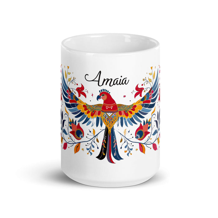 Amaia Exclusive Name Art Piece Home Office Work Coffee Mug Mexican Spanish Pride Gift Cup One - Of - A - Kind Calligraphy White Glossy Mug | A10 - Mexicada