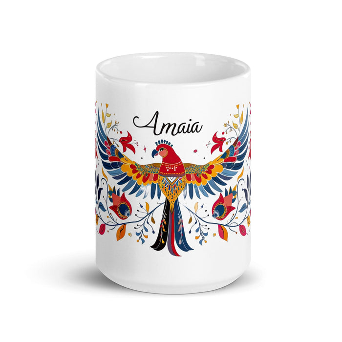 Amaia Exclusive Name Art Piece Home Office Work Coffee Mug Mexican Spanish Pride Gift Cup One-Of-A-Kind Calligraphy White Glossy Mug | A10 Mexicada