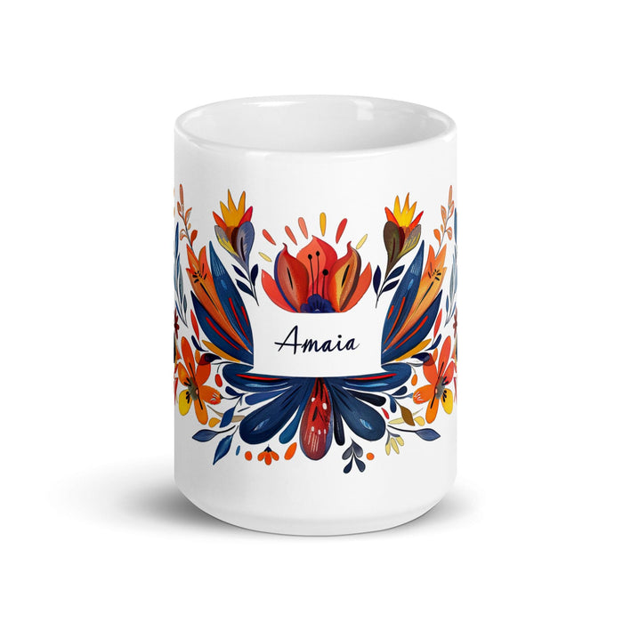 Amaia Exclusive Name Art Piece Home Office Work Coffee Mug Mexican Spanish Pride Gift Cup One-Of-A-Kind Calligraphy White Glossy Mug | A11 Mexicada