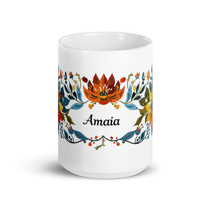 Amaia Exclusive Name Art Piece Home Office Work Coffee Mug Mexican Spanish Pride Gift Cup One - Of - A - Kind Calligraphy White Glossy Mug | A12 - Mexicada