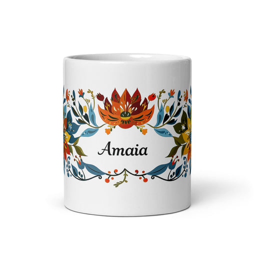 Amaia Exclusive Name Art Piece Home Office Work Coffee Mug Mexican Spanish Pride Gift Cup One-Of-A-Kind Calligraphy White Glossy Mug | A12 Mexicada