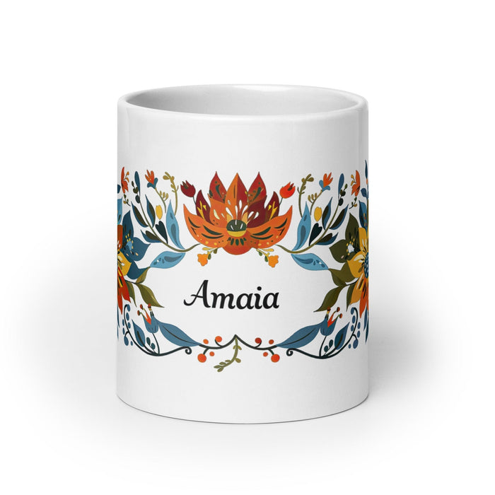 Amaia Exclusive Name Art Piece Home Office Work Coffee Mug Mexican Spanish Pride Gift Cup One-Of-A-Kind Calligraphy White Glossy Mug | A12 Mexicada