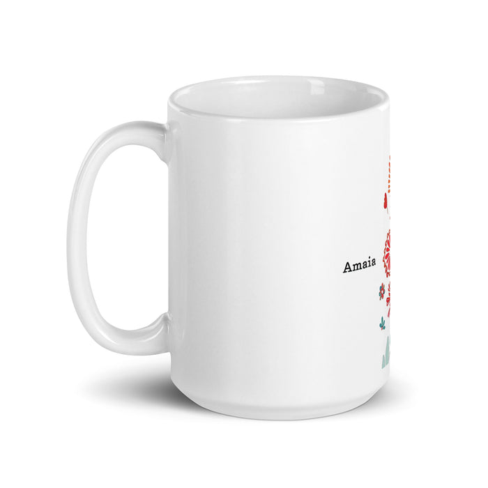 Amaia Exclusive Name Art Piece Home Office Work Coffee Mug Mexican Spanish Pride Gift Cup One - Of - A - Kind Calligraphy White Glossy Mug | A13 - Mexicada