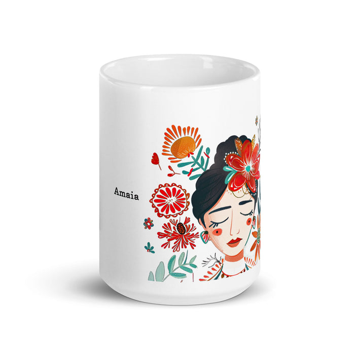 Amaia Exclusive Name Art Piece Home Office Work Coffee Mug Mexican Spanish Pride Gift Cup One - Of - A - Kind Calligraphy White Glossy Mug | A13 - Mexicada