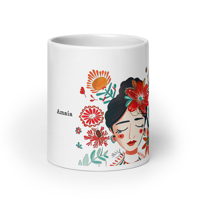 Amaia Exclusive Name Art Piece Home Office Work Coffee Mug Mexican Spanish Pride Gift Cup One - Of - A - Kind Calligraphy White Glossy Mug | A13 - Mexicada