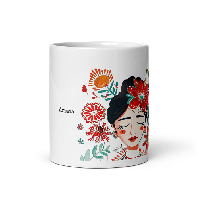 Amaia Exclusive Name Art Piece Home Office Work Coffee Mug Mexican Spanish Pride Gift Cup One - Of - A - Kind Calligraphy White Glossy Mug | A13 - Mexicada