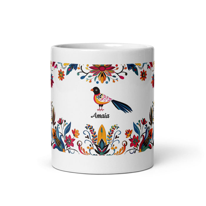 Amaia Exclusive Name Art Piece Home Office Work Coffee Mug Mexican Spanish Pride Gift Cup One-Of-A-Kind Calligraphy White Glossy Mug | A14 Mexicada