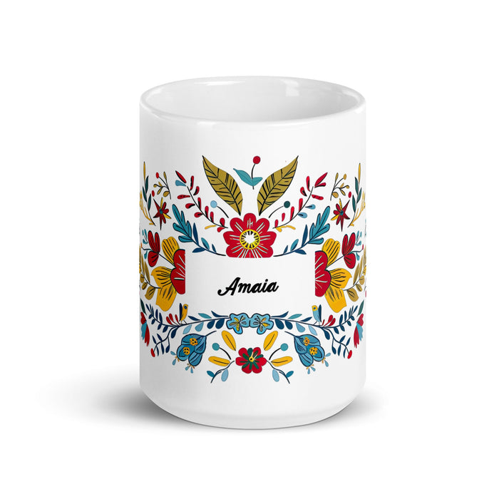 Amaia Exclusive Name Art Piece Home Office Work Coffee Mug Mexican Spanish Pride Gift Cup One - Of - A - Kind Calligraphy White Glossy Mug | A16 - Mexicada