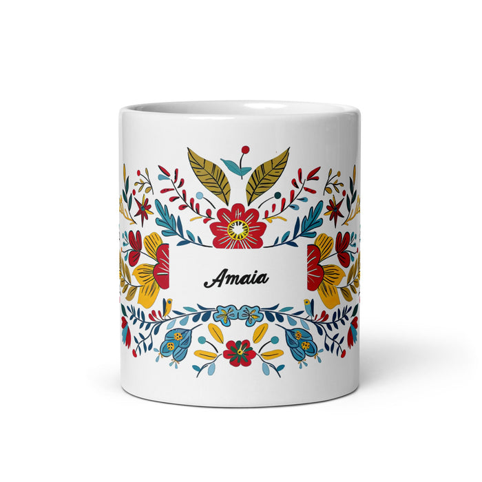 Amaia Exclusive Name Art Piece Home Office Work Coffee Mug Mexican Spanish Pride Gift Cup One - Of - A - Kind Calligraphy White Glossy Mug | A16 - Mexicada