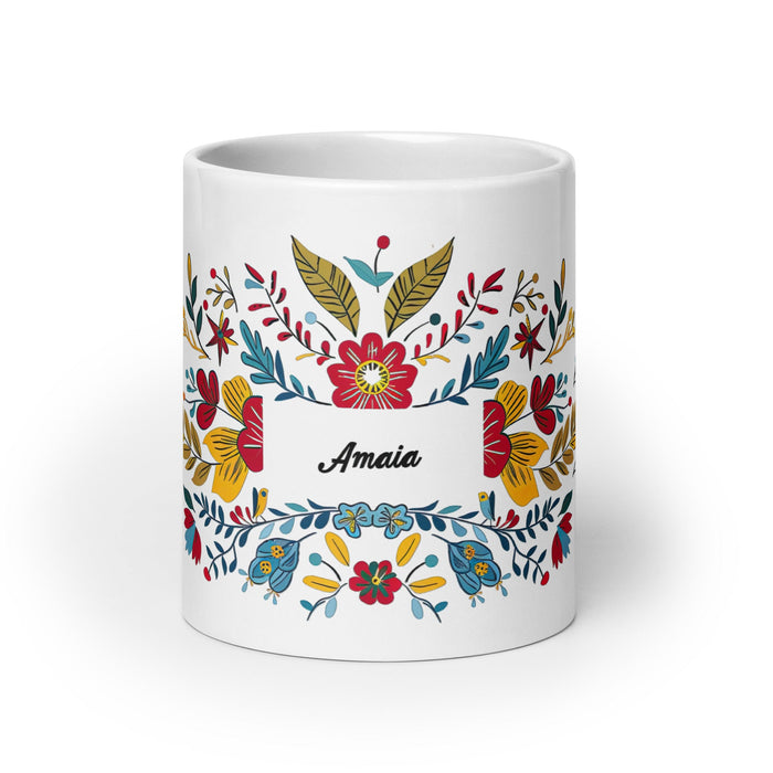 Amaia Exclusive Name Art Piece Home Office Work Coffee Mug Mexican Spanish Pride Gift Cup One - Of - A - Kind Calligraphy White Glossy Mug | A16 - Mexicada