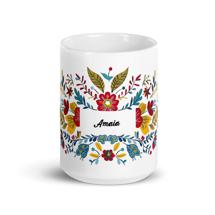 Amaia Exclusive Name Art Piece Home Office Work Coffee Mug Mexican Spanish Pride Gift Cup One-Of-A-Kind Calligraphy White Glossy Mug | A16 Mexicada