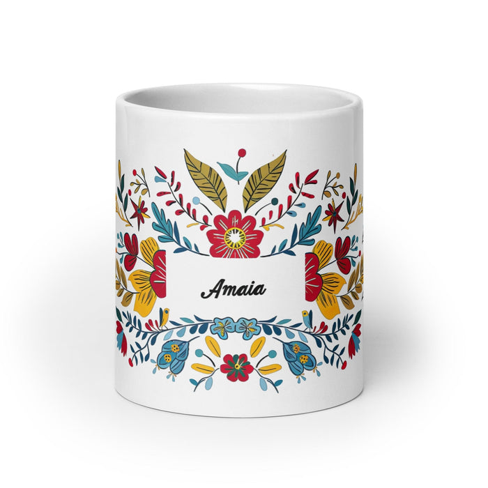 Amaia Exclusive Name Art Piece Home Office Work Coffee Mug Mexican Spanish Pride Gift Cup One-Of-A-Kind Calligraphy White Glossy Mug | A16 Mexicada