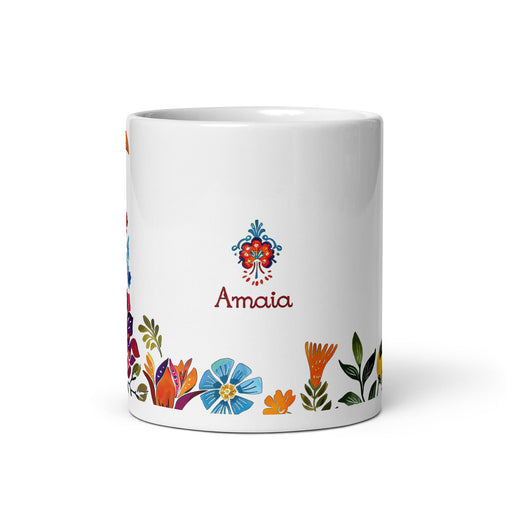 Amaia Exclusive Name Art Piece Home Office Work Coffee Mug Mexican Spanish Pride Gift Cup One - Of - A - Kind Calligraphy White Glossy Mug | A17 - Mexicada