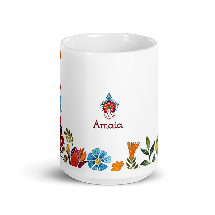 Amaia Exclusive Name Art Piece Home Office Work Coffee Mug Mexican Spanish Pride Gift Cup One - Of - A - Kind Calligraphy White Glossy Mug | A17 - Mexicada