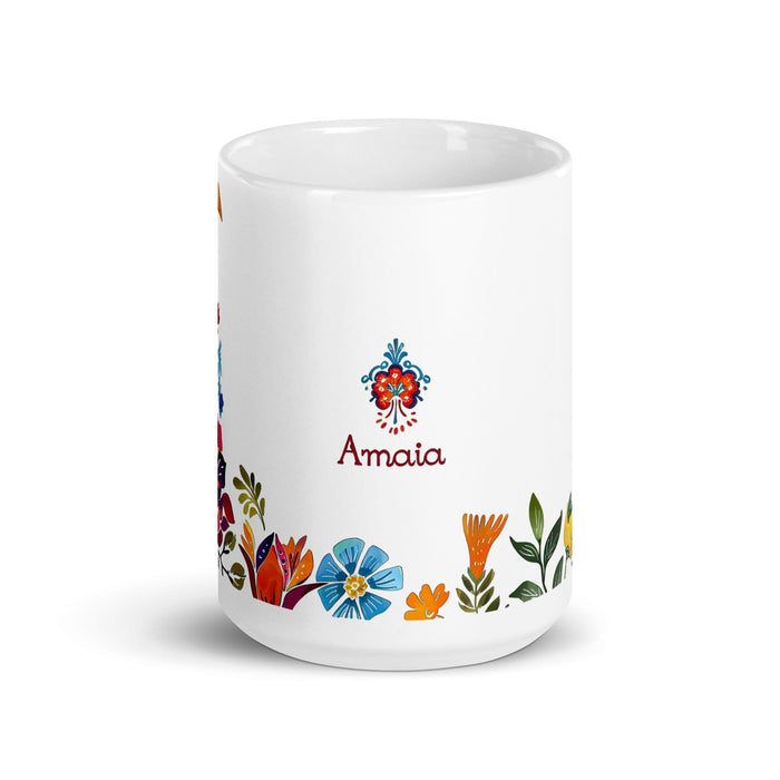 Amaia Exclusive Name Art Piece Home Office Work Coffee Mug Mexican Spanish Pride Gift Cup One-Of-A-Kind Calligraphy White Glossy Mug | A17 Mexicada