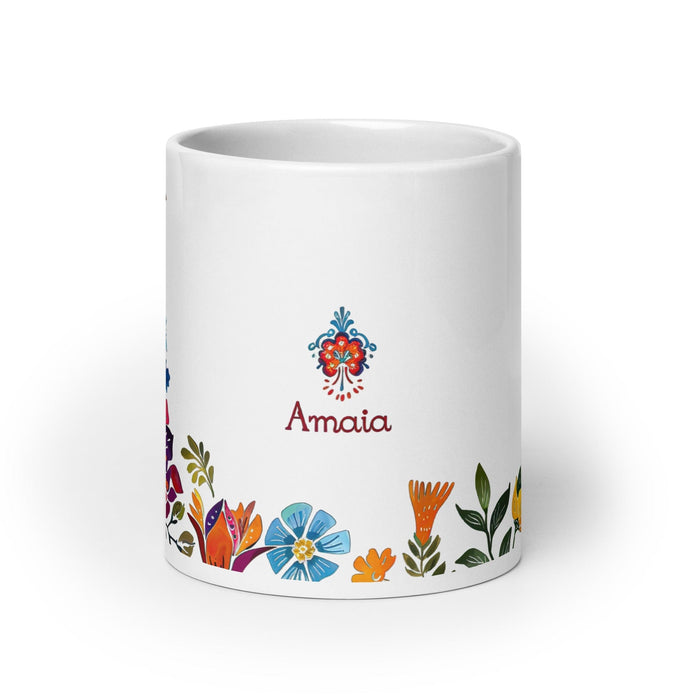 Amaia Exclusive Name Art Piece Home Office Work Coffee Mug Mexican Spanish Pride Gift Cup One-Of-A-Kind Calligraphy White Glossy Mug | A17 Mexicada