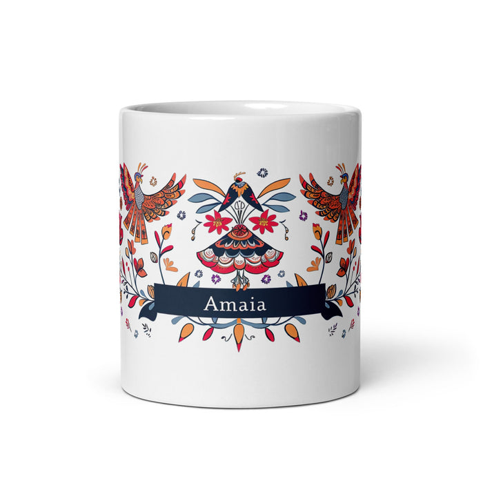 Amaia Exclusive Name Art Piece Home Office Work Coffee Mug Mexican Spanish Pride Gift Cup One - Of - A - Kind Calligraphy White Glossy Mug | A18 - Mexicada