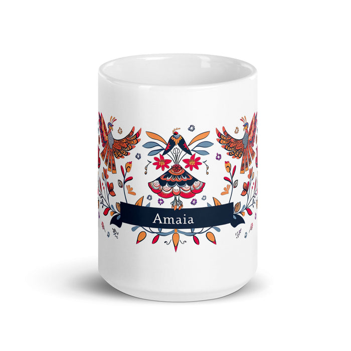 Amaia Exclusive Name Art Piece Home Office Work Coffee Mug Mexican Spanish Pride Gift Cup One - Of - A - Kind Calligraphy White Glossy Mug | A18 - Mexicada